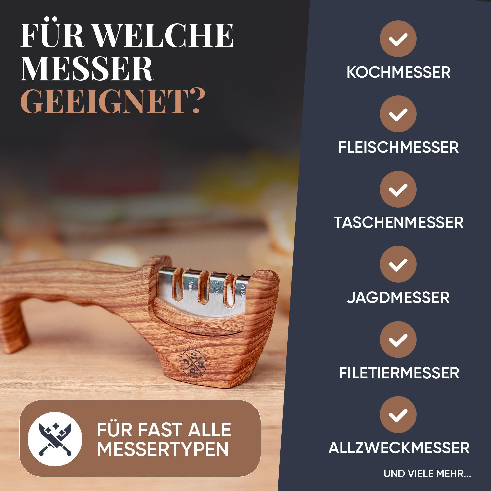 Diamant Messerschärfer Profi [3-in-1] Testsieger Messerschleifer Profi für scharfe Messer | Knife Sharpener, Rollschleifer, Messerschleifmaschine für schnelles Schärfen – Das Original From Mom by FM 4