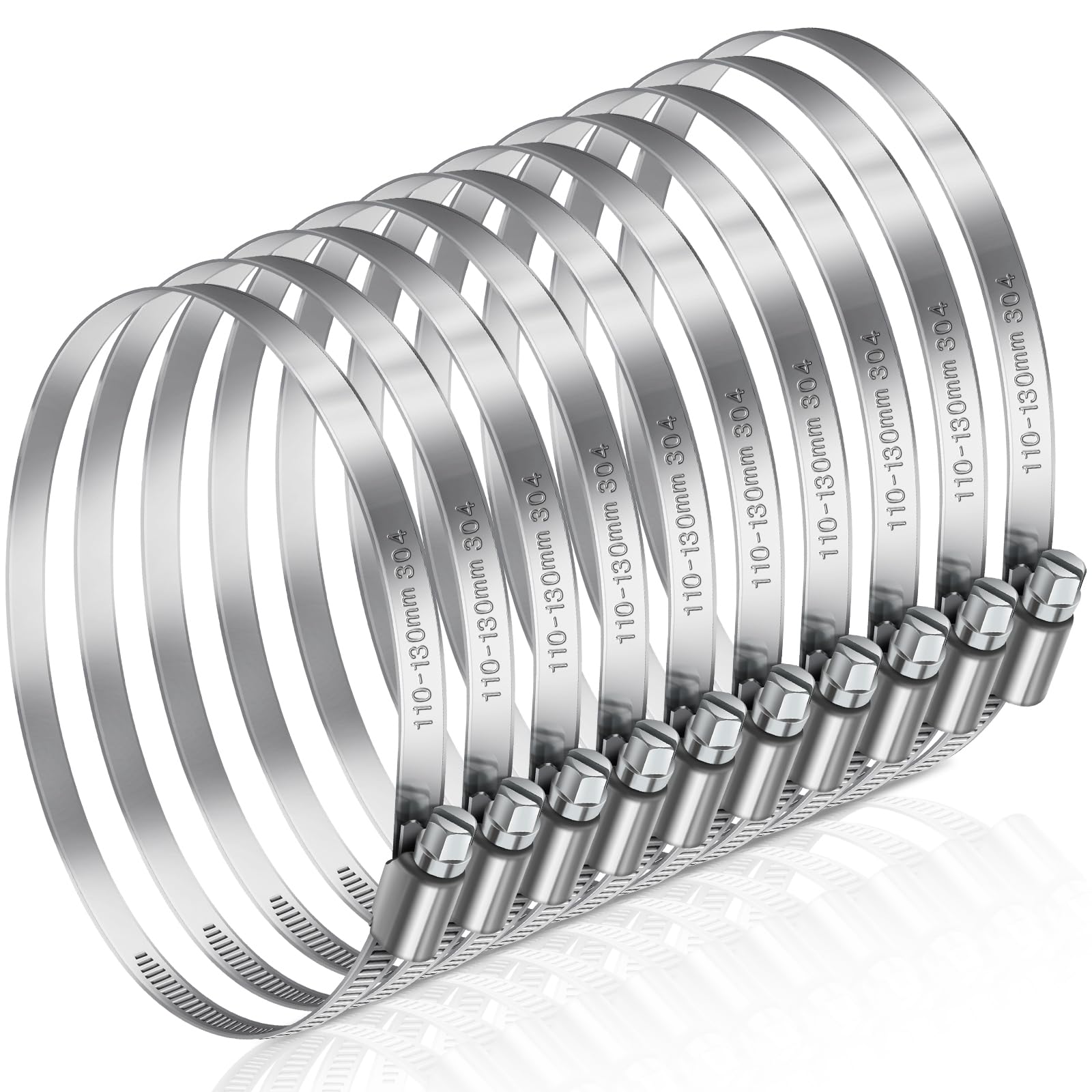 JatilEr 110-130mm Hose Clips, 8 Pcs Adjustable Hose Clamps 304 Stainless Steel Pipe Clips, Pipe Clamps Metal for Securing Hoses or Pipes