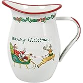 Festive Santa Claus Enamel Vintage Pitcher with Wide Handle Christmas Decoration Metal Farmhouse Pitcher Vase Flower Decoration for Tabletop, Office, Home, Gift And Iced Tea, Coffee,