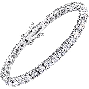 Moissanite Tennis Bracelet for Women Men 925 Sterling Silver D Color VVS1 | Round Cut Lab Grown Moissanite Bracelet Waterproo