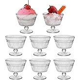 CHPINDAM Vintage Glass Dessert Bowls, Dessert cups Set of 8, 9 oz Sundae Cups for Ice Cream, Fruit, Pudding, small snacks, Yogurt, and Appetizers (8)