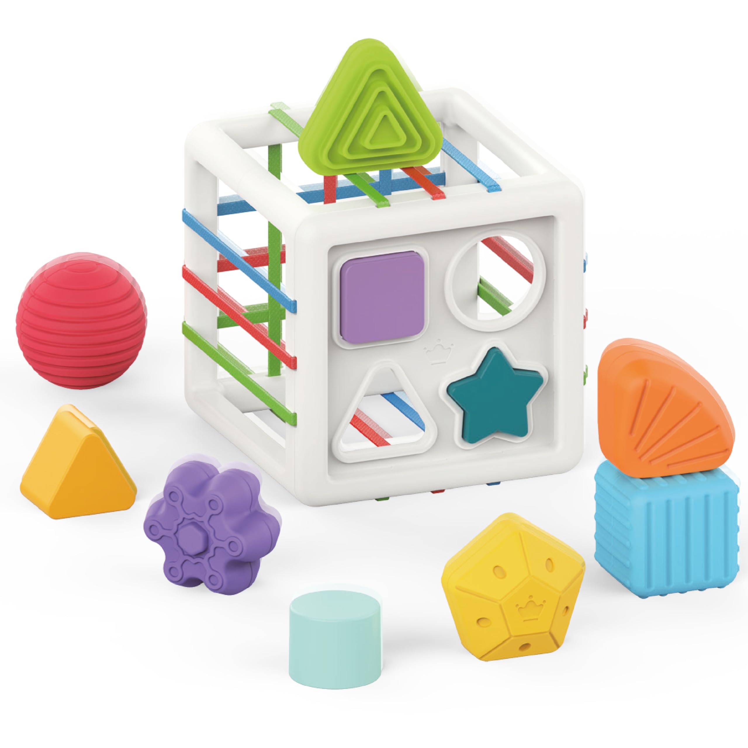 Photo 1 of PlenPLAY Shape Sorter Toy for Toddlers Age 1+, Educational Sorting Toy with Bright Colors and Multiple Shapes, Durable and Safe Learning Toy for Early Childhood Development (Cube, ABS Plastic)