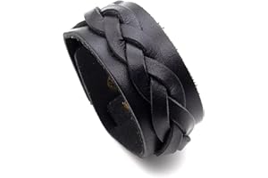 Heavstjer Punk Rock Braided Wide Leather Bracelet Adjustable Cuff Bracelet