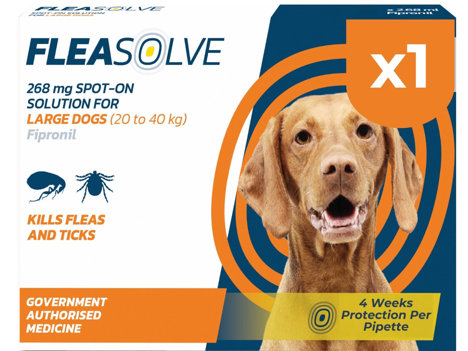 Dog Flea Treatment Large Dog x 1 - Spot on Flea Treatment for Dogs Large 20-40 kg - Fast Acting FleaSolve Solution 1 x Pipettes - 1 x Doses - Effective Spot-On Treatment