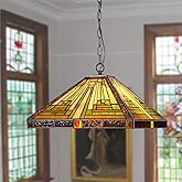 Capulina Tiffany Lamp Stained Glass Pendant Lights 16” Wide Antique Rustic Tiffany Style Hanging Lamp for Kitchen Island Coun