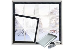 JEYEOU Window Insulation Kit for Winter Heavy Duty Plastic Window Cover Sealer Reusable Clear Thick Insulation Wrap Transparent Film with Strong Adhesive Tape and Hook and Loop Tape for Winterizing 39''x48''