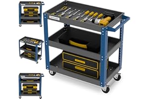 LARBANKE Rolling Tool Cart,with 3 Tier Tool Cart on Wheels,500lbs Load Capacity,Tool cart with height-adjustable Tiers,Tool Organizer for Garage, Service Cart Warehouse, Repair Shop and Home