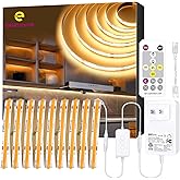 EMITEVER LED Strip Light Warm White 3000K 16.4ft,24V DC COB Dimmable Tape Lights cUL Listed with RF Controller and Power Adap