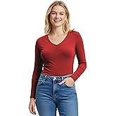 Emmalise Women's Junior and Plus Size Vneck Tshirt Long Sleeves Shirt Tee