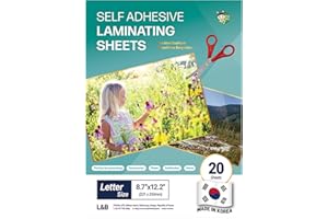 HA SHI Self Adhesive Laminating Clear Sheets, 4mil, Pack of 20, Letter Size (8.5 x 11 Inches) No Heat, No Machine, Laminate Sheets Self Sealing, Contact Plastic Paper by HASHI
