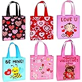 FUBININA 24 Pcs Valentines Day Gift Bags Reusable Tote Bags Non Woven Valentines Day Treat Bags Hearts Gift Bags with Handles for Kid Party Favor Classroom Gift Exchange Birthday Presents School Gift Wrap