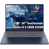 Lenovo IdeaPad Slim 5 Touchscreen Laptop (16" FHD+, AMD Ryzen AI 5 340 (>i7-1355U), 16GB DDR5, 512GB SSD) Copilot+ PC for Business, Home, IR Webcam, Backlit, 11-Hr Battery Life, Wi-Fi 7, Win 11 Home