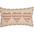 Piper Classics Market Place Red Triple Heart Applique Throw Pillow Cover, 12" L x 20" W, Cream w/Red Ticking Stripe Hearts, Valentine's Day, Love, Country Farmhouse …