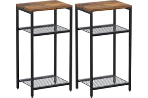 Yifeel Side Table Set of 2, 3 Tier End Table with Storage, Tall Telephone Table, Night Stand for Small Spaces, Sturdy Metal Frame, Living Room, Bedroom, Rustic Brown and Black JET001NSR2