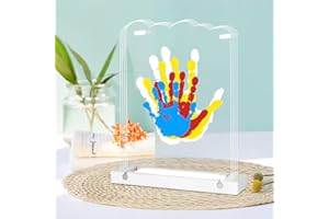 Bixinyo Family Handprint Kit with Light, Baby Hand and Footprint Kit, Family Gifts for New Parents, Adoption, New Mom Gifts, DIY Wooden Craft Keepsake, Non-Toxic Paints (White)