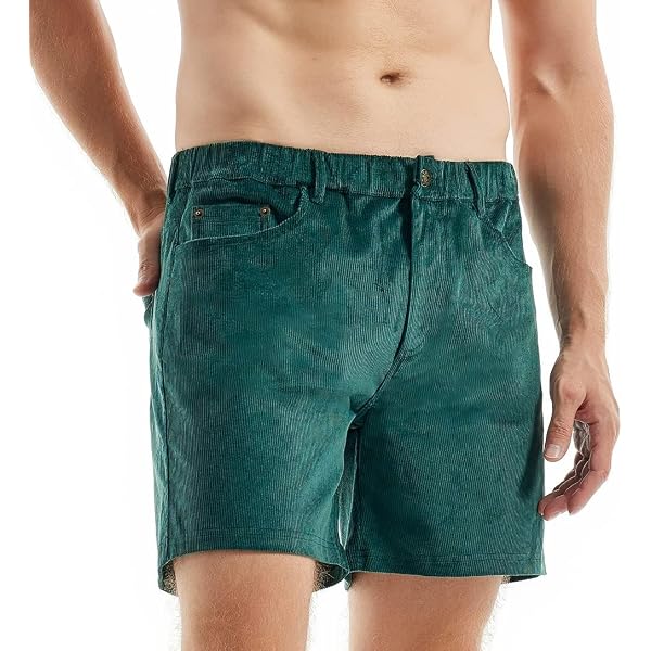 SEOBEAN Men's Corduroy Shorts - Elastic Waist Casual Pajama/Bathing Shorts, Size 2XL
