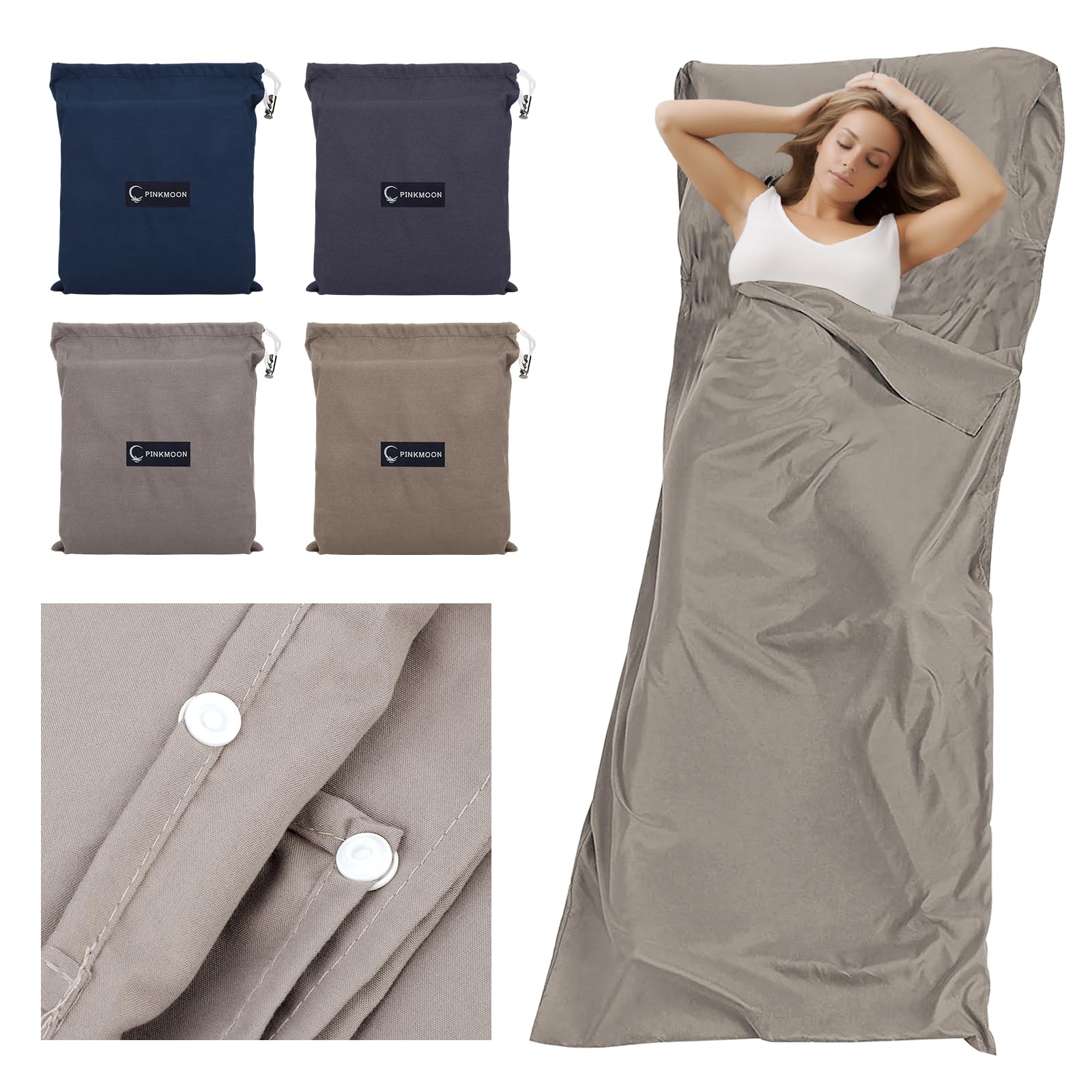 Mayoii Compact Sleeping Bag Liner, Collapsible Sleeping Bag Sack Sheet for backpacking, Camping, Hotel, Travel, Portable Sleeping Camping Liner Sheet with Pillow Slot for Adults, Kids(30×83In-Gray)