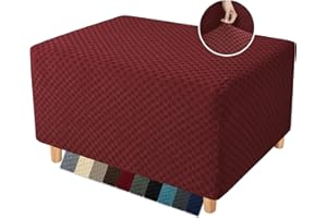 YEMYHOM Ottoman Cover Latest Jacquard Design High Stretch Folding Storage Footstool Protector Rectangle Removable Slipcover (Ottoman Large, Christmas Wine Red)