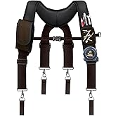 UMYLOV Tool Belt Suspenders for Men, Adjustable Padded Carpenter Tool Belt with Magnetic WristBand Multifunctional Pouch Pocket for Construction Workers (Brown)
