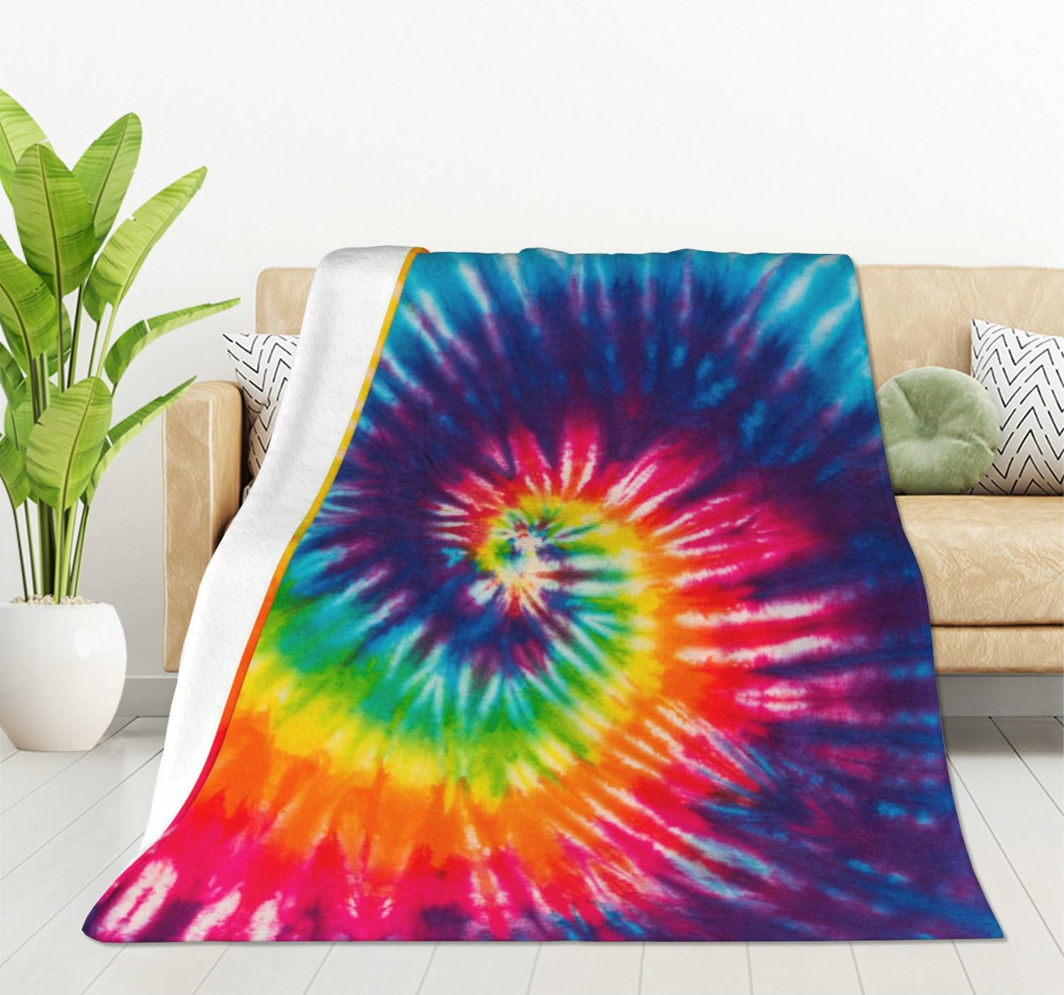 HGOD DESIGNS Tie Dye Throw Blanket Colorful Psychedelic Rainbow Soft Blankets and Throws 100x130cm Caring for Women Men