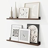 RICHFOCUS Picture Ledge Shelf, 24 inch Floating Shelves Set of 2, Wood Wall Shelves with Lip, Wall Decor Storage for Bedroom Living Room Bathroom Kitchen Nursery Photo Picture, Walnut