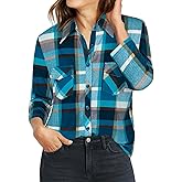 Ninedaily Women's Plaid Shirt Collared Button Down Blouse 3/4 Sleeve Tunic Tops