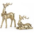 DN DECONATION 2pcs Gold Christmas Reindeer Figurines, Table Christmas Decor | Tabletop Reindeer Christmas Decor Indoor, Small
