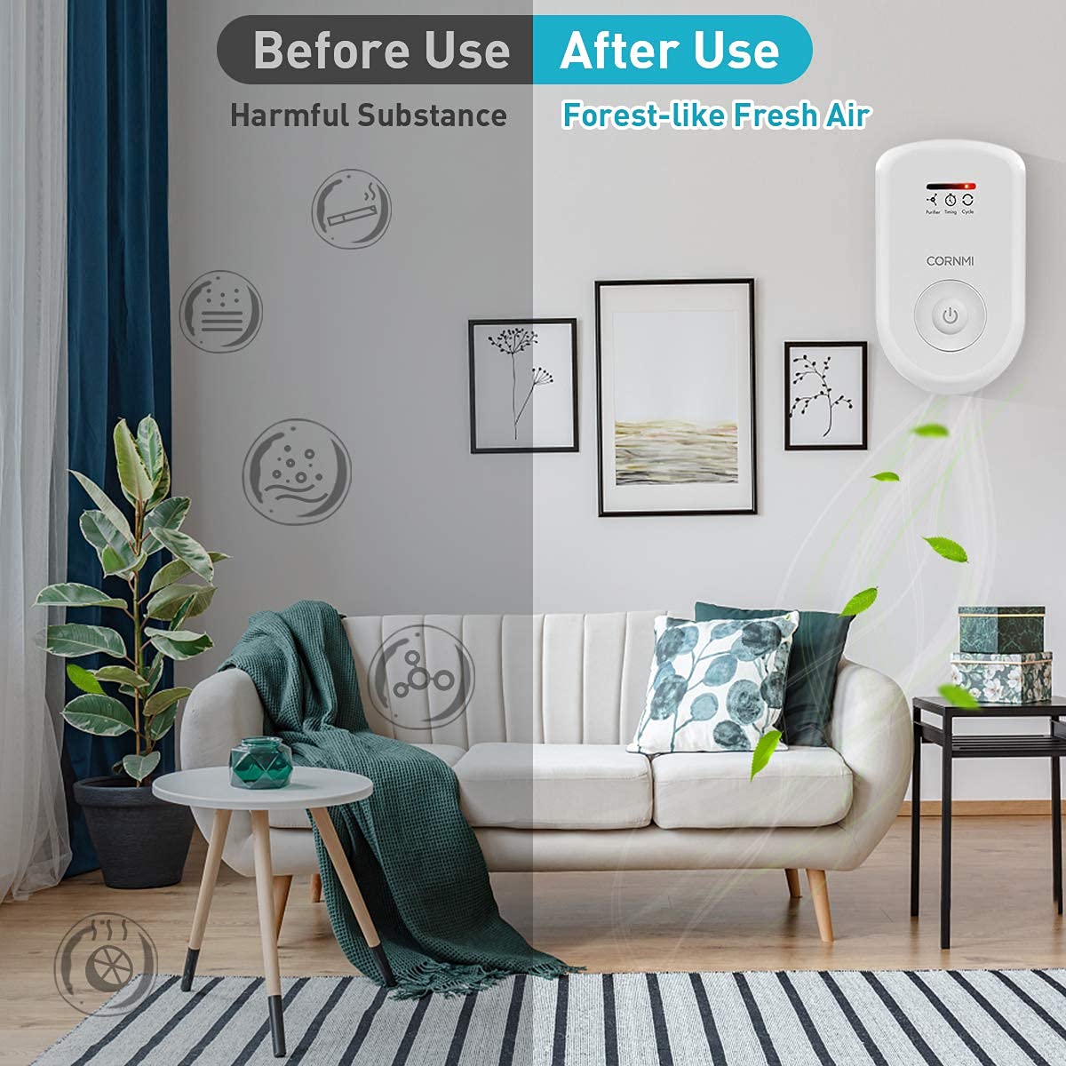 Air Purifiers Plug in Wall for Home, Small Odor Eliminator?Ozone Negative Ion Dual Function?Ionizer to Remove Smoke Pet Smell Portable Deodorizer Freshener Cleaner for Bedroom Bathroom Kitchen (White)