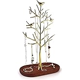 MORE&LESS Branch Jewelry Rack with wood tray,Retro color,Tree Tower Rack Hanging Organizer for Ring Earrings Necklace Bracelet,Suitable for living rooms, bathrooms,offices,etc.