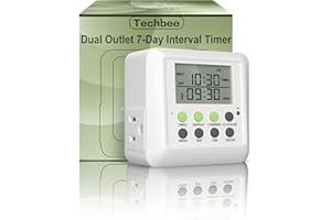 Techbee Dual Outlet Digital Timer Plug, 7 Day 24 Hour Programmable Cycle Timer, Combined Weekly/Daily & Intermittent Timing, 