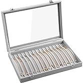 Frebeauty 15 Hooks Necklace Tray Velvet Neckalce Organizer with Clear Lid Lockable Necklace Holder Box Jewelry Organizer for Pendants Chains Necklace Jeweley Tray for Women Girls(Grey)