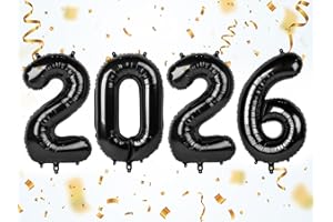 MLUCHEE 2026 Number Black Balloons, Happy New Year 2026, 40 Inch Balloon for New Years Eve Decorations & Graduation Decoration Party Supplies, 2 6 20 26 Birthday Parties