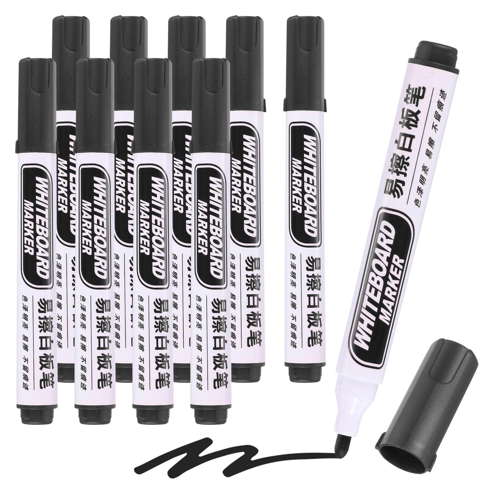 M&G Dry Erase Markers, 10 Pack Easy to Erase White Board Markers Low Odor Whiteboard Marker Fine Tip Marking Pens for Classroom Office Meeting Home, Black