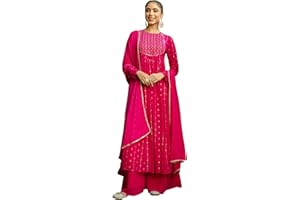 Janasya Indian Women's Flowy Kurta Kurti Top Tunic Anarkali Festive Wedding Party Kurta with Pant and Dupatta for Women