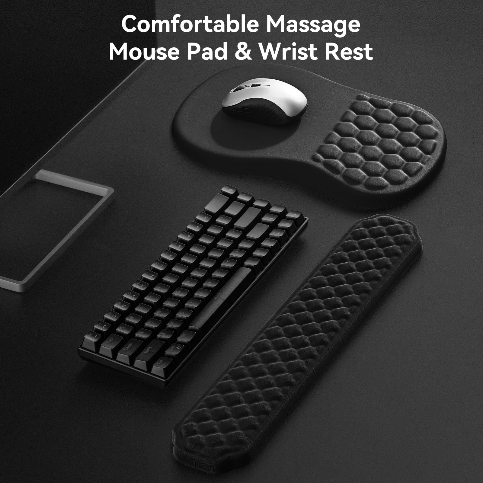 EooCoo Ergonomisches Mauspad und Handballenauflage Tastatur, Mousepad mit Massage-Noppen, Gaming Memory-Schaum Mausmatte mit Rutschfester PU-Basis, für Schmerzlinderung, für Alle Maus Laptop, PC 2
