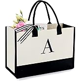 BeeGreen Embroidery Monogram Initial Tote Bag for Women Teacher Mom Friend Personalized Gift for Birthday Beach Work Wedding