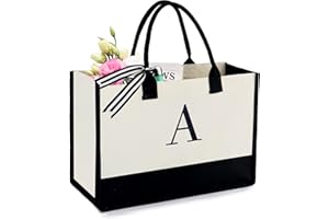 BeeGreen Birthday Gifts For Women 13oz Canvas Tote Bag with Pocket Initial Gifts For Sister Mom Friends Teacher