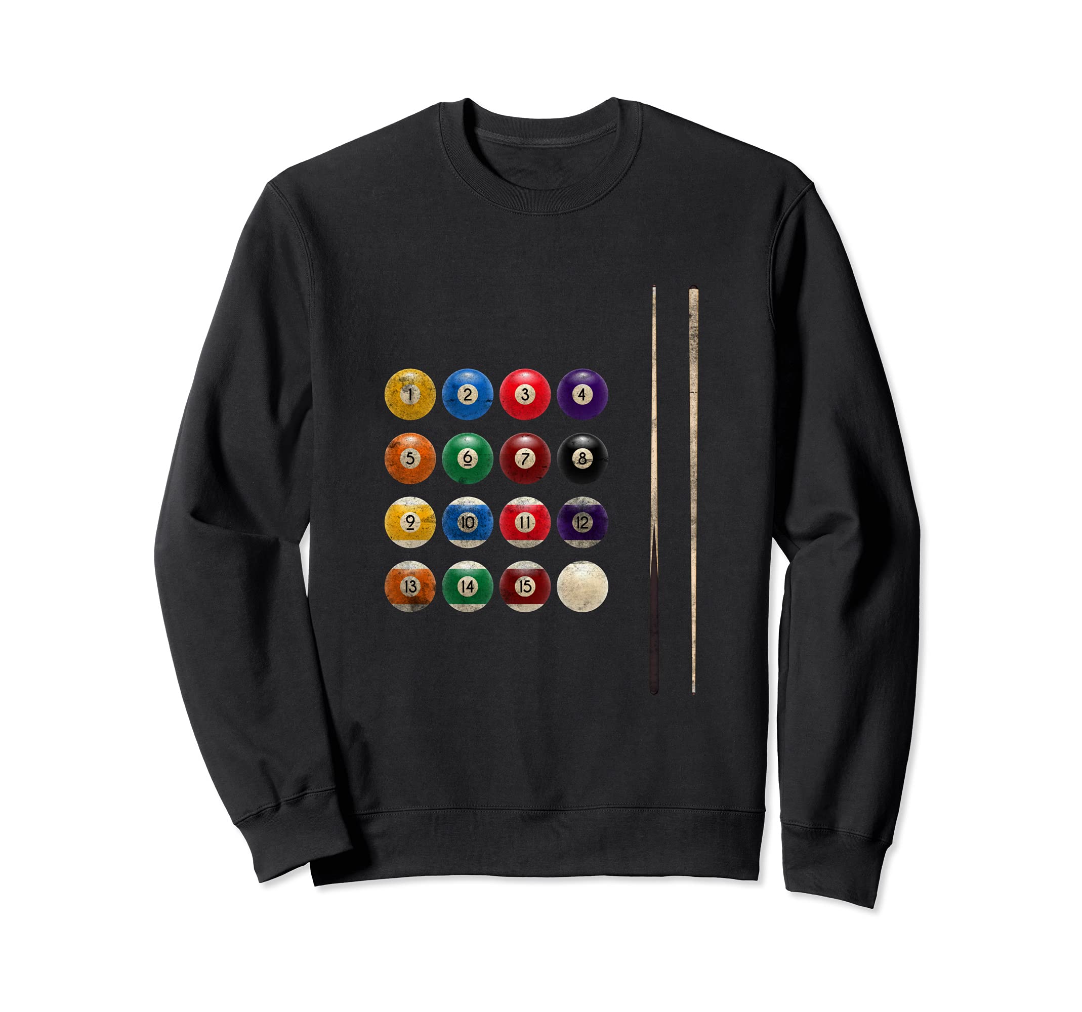Billiard Balls Pool Player Cue Rack Distressed Design Sports Sweatshirt