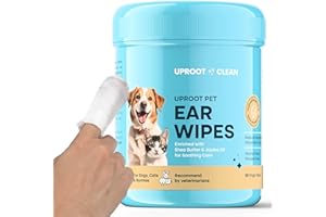 Uproot Clean Cat & Dog Ear Cleaner Finger Wipes (50ct.): Disposable Dog Ear Wipes Enriched with Shea Butter & Jojoba Oil - Cleaner Removing Wax Build Up, Help with Odor Discomfort