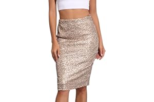 PrettyGuide Women's Sequin Skirt High Waist Sparkle Pencil Skirt Party Cocktail