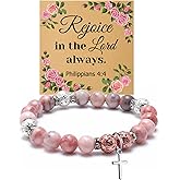Christian Quote Bracelet Religious Bible Verse Gifts for Women Friend Christian Jewelry Faith Communion Baptism Gifts Beaded Bracelet Gift for Her Sister Daughter Birthday Christmas Easter Gift