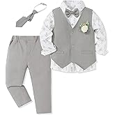 SANMIO Toddler Boys Suits Clothes Dress Boys Gentleman Wedding Suit Outfits 6-Piece Vest Pants Set for 2-12 Years