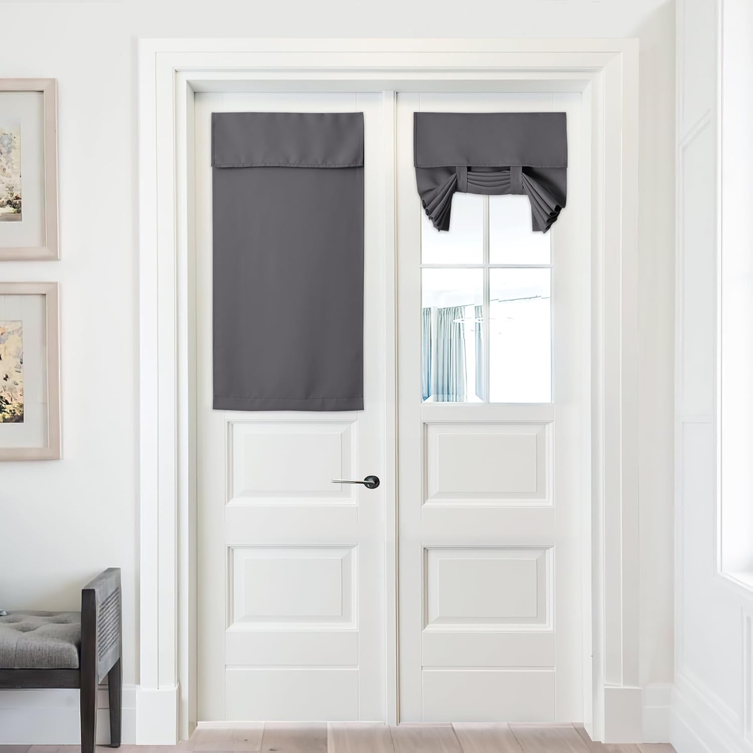 Outdoor Curtains - PONY DANCE Door Curtains for Door Window, French Door Curtains for Privacy, Easy Installed Tricia Door Panels,Front Door Sidelight Curtain Tie up Shade, 25W x 40L Inch, Grey, 1 Panel