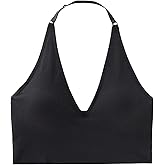INIBUD Halter Bra for Women Longline Sports Bra Wireless Seamless Padded Backless Bralette with Adjustable Strap