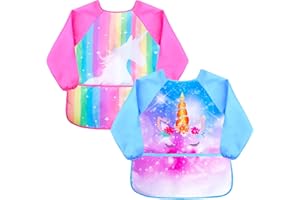 Fiodrimy Kids Art Smock Toddler Smock Waterproof Artist Painting Aprons Long Sleeve with 3 Pockets for Age 2-7 Years