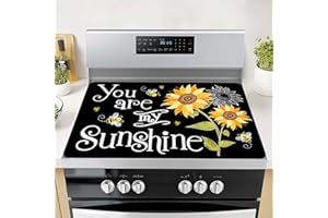 SEIMIP Sunflowers Stove Top Covers for Electric Stove, You Are My Sunshine Glass Stove Top Cover Retro Farm Non-Stick Kitchen Pad for Gas Cooktop Washable Countertop Protector Mat Keep Stove Clean Black