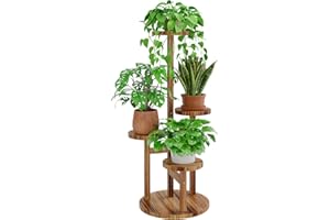 Bamworld 4 Tier Wood Plant Stand for Multiple Plants, Indoor/Outdoor, Tall Corner Plant Stand, Round Flower Stand, Living Roo