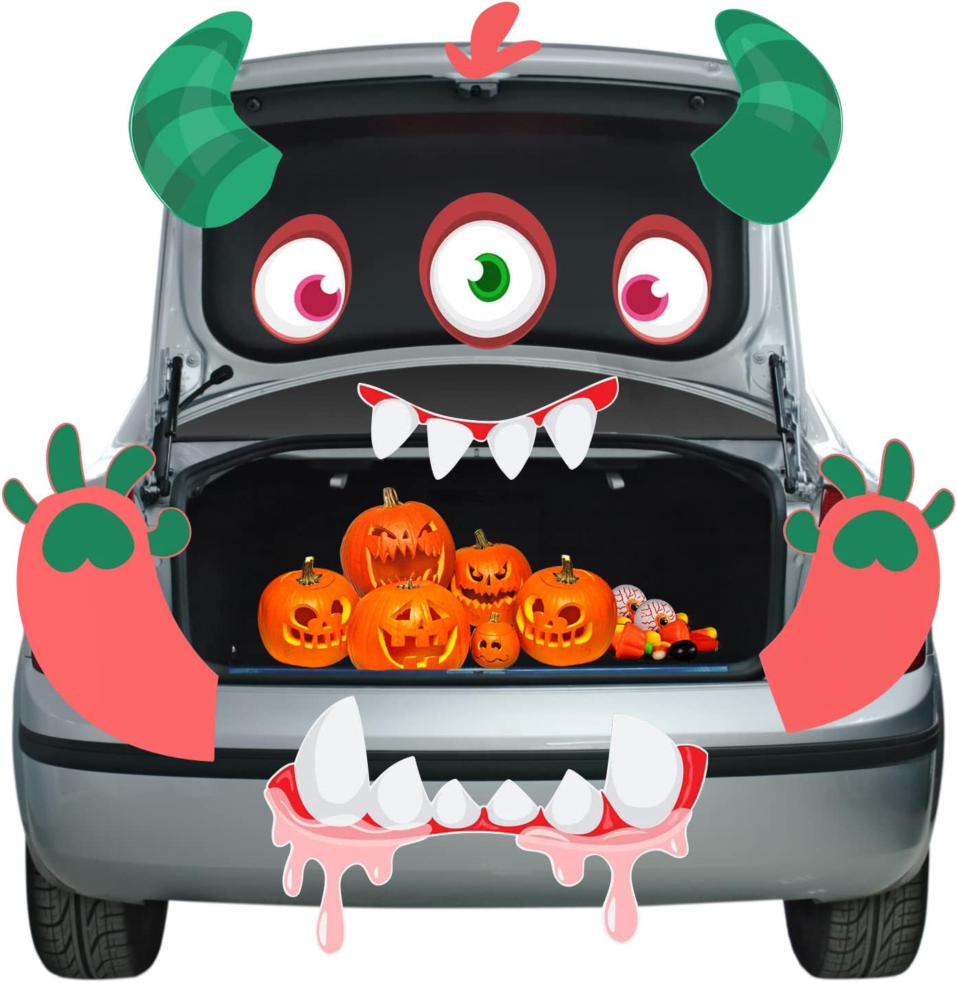 Garage Door Decorations - Motiloo Halloween Monster Face Decorations,Trunk or Treat Car Decorations Kit Halloween Outdoor Garage Archway Car SUV Party Decor