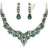 BriLove Jewelry Clip-on Earrings Sparkling Austrian Crystal Teardrop Cluster Statement Necklace Set for Party Prom Accessories