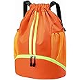 Hoedia Sports Drawstring Backpack - String Swim Gym Bag with Shoes Compartment and Wet Proof Pocket for Women/Men (Orange)